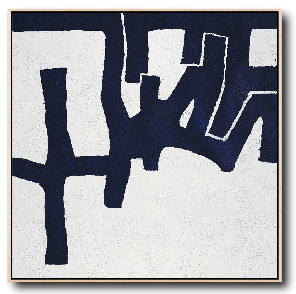 Extra Large Abstract Painting On Canvas,Hand Painted Navy Minimalist Painting On Canvas,Modern Art Abstract Painting
